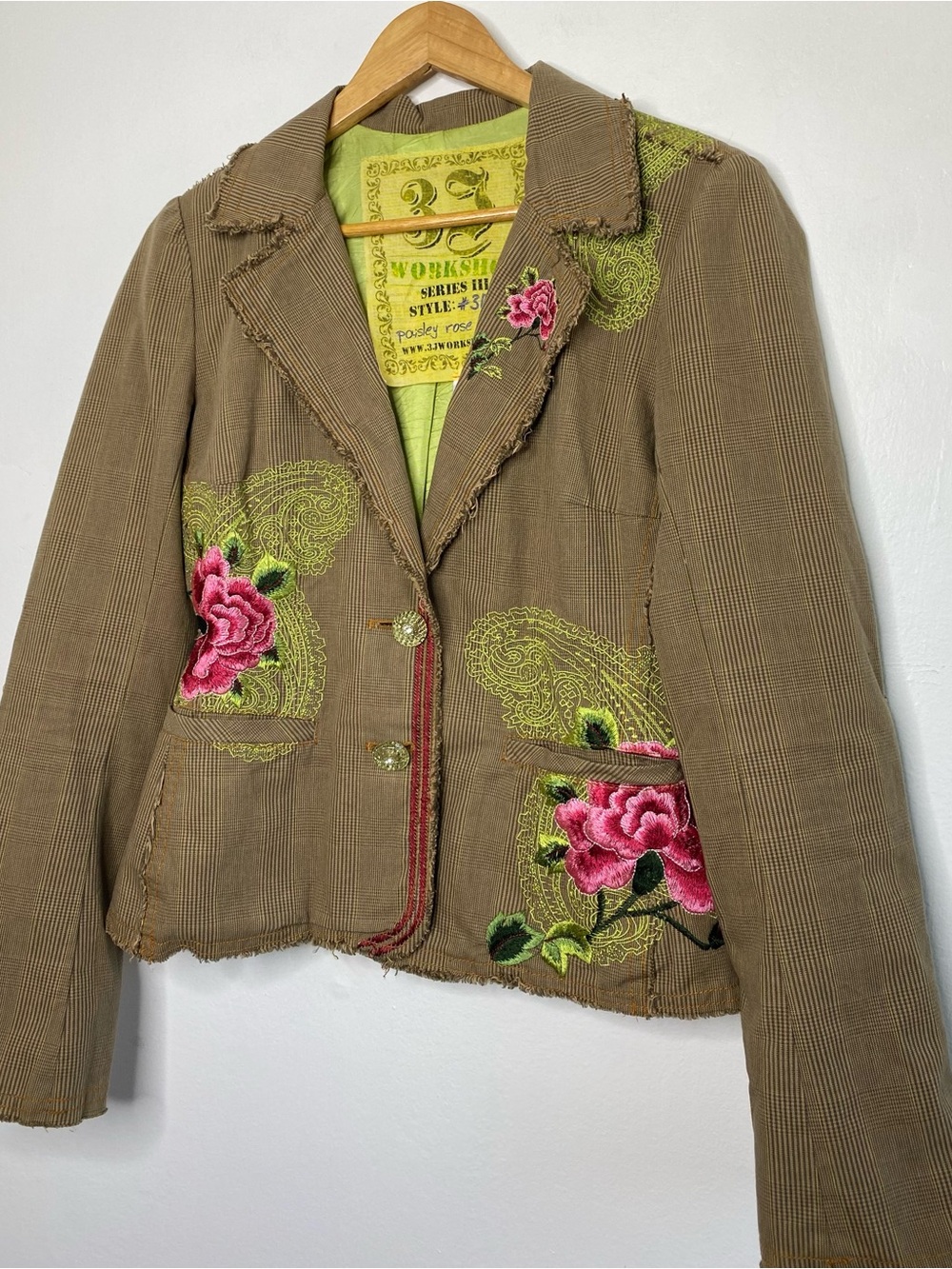 Johnny Was 3J Workshop Paisley Rose Blazer Size Small Y2K Plaid embroidered - Picture 3 of 9